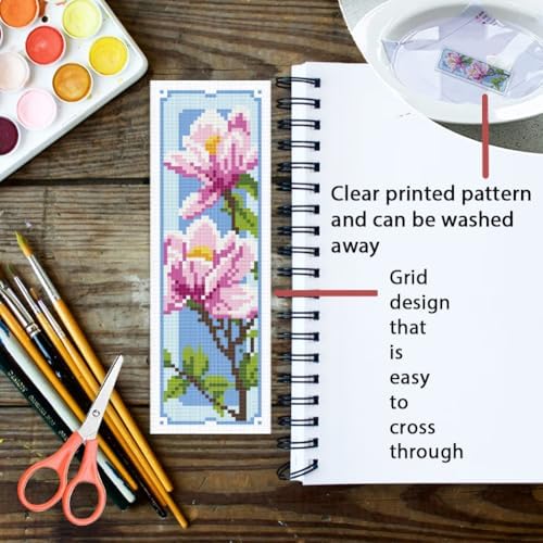 ORIGACH 6 Set Magnolia Cross Stitch Bookmark Kit for Beginner