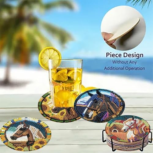 Zythron 8 Pack Diamond Art Coasters,Horse Diamond Painting Coasters Kits