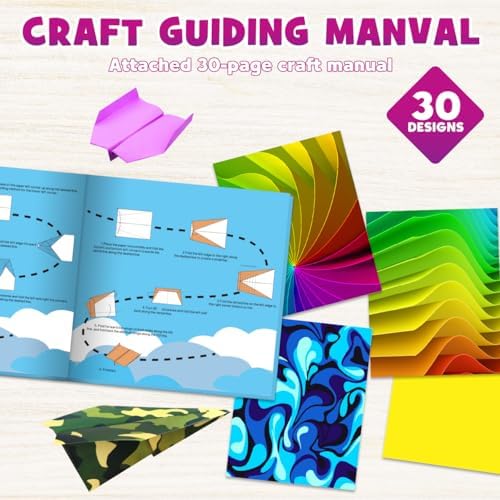 Pigipigi Kids 70 Airplane Origami Paper,Arts and Crafts for Kids Ages 5-12 | Beginners Origami Kit,Step-by-Step Guiding Book, DIY Craft Birthday Gift for Boys Girls ages 5-12