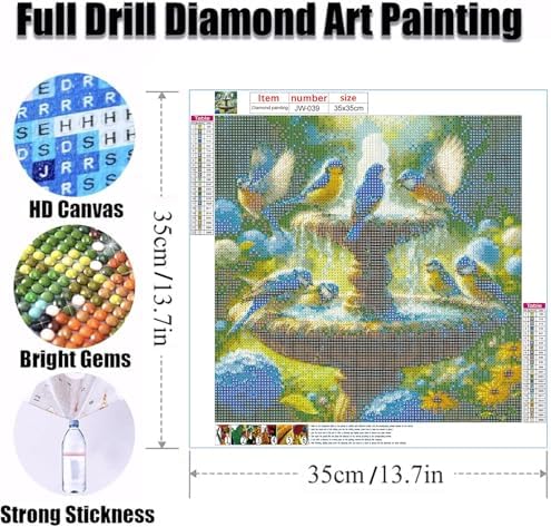 GEWOUVIN Fountain Bird Diamond Art Kits for Adults, Diamond Painting Kit for Beginners, Round 5D DIY Diamond Dots Art,Full Drill Painting Kit Art and Crafts for Adults Home Wall Decor【13.8x13.8inch】