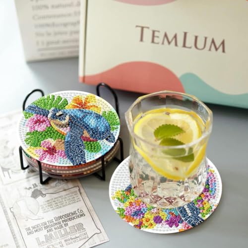 Sea Turtle Diamond Art Coasters Kit, 8 Pieces Diamond Painting Coasters Kit