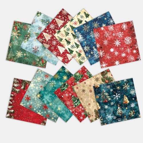 6inch Christmas Scrapbooking Paper Pad, 24 Sheets Snowflakes Aesthetic Patterned Decorative for DIY Art Crafts Collage XmasTrees Journals Decoupage Folded Supplies Gift Cards Photo Album