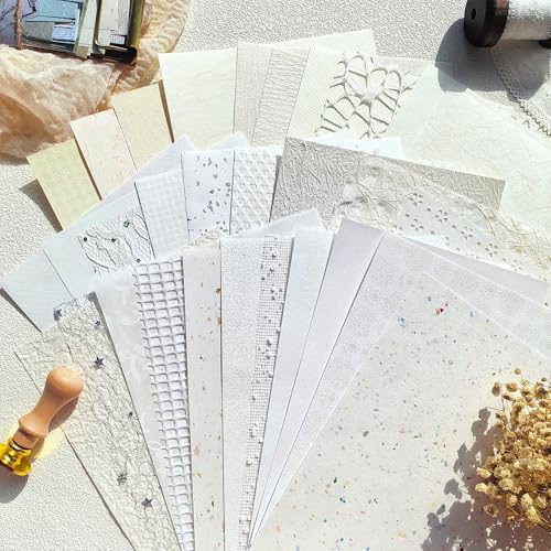 30 Sheets A5 Cream White Textured Scrapbook Paper & Mesh Fabric Set
