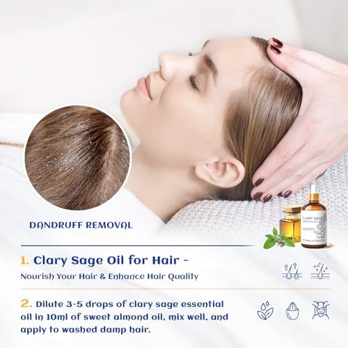HIQILI Clary Sage Oil Essential, Herbal Sooth Aroma in Diffuse, Meditation, Calming Sleep at Bedtime, Body Massage, Moisturize Skin, DIY Deodorant Spray - 100ML