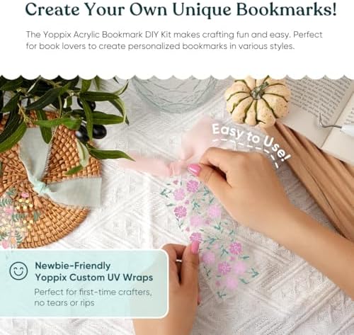 YOPPIX 6x2” Acrylic Bookmark Blanks- 20 Set Bookmark Making Kit with 20 UV DTF Stickers About Flower Theme 20 Ribbon 80 Bookish Stickers for DIY Your Crafts Gift for Book Lover