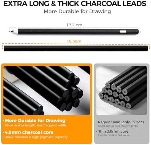Sketch Mechanical Pencil Set - 7.2 inch 4 Hardness Grades Charcoal Leads