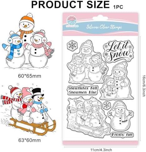 GLOBLELAND Christmas Snowman Clear Stamps for Cards Making Winter Snowflakes Transparent Stamp Snow Frosty Fun Silicone Stamps Seal for Christmas DIY Scrapbooking Photo Album Decor