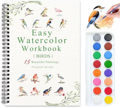 Watercolor Workbooks, 16 Colors Water Color Books Paint Set for Adults, Watercolor Coloring Book for Beginners, Water Color Workbook, 15 Beautiful Paintings for Beginners (Birds)