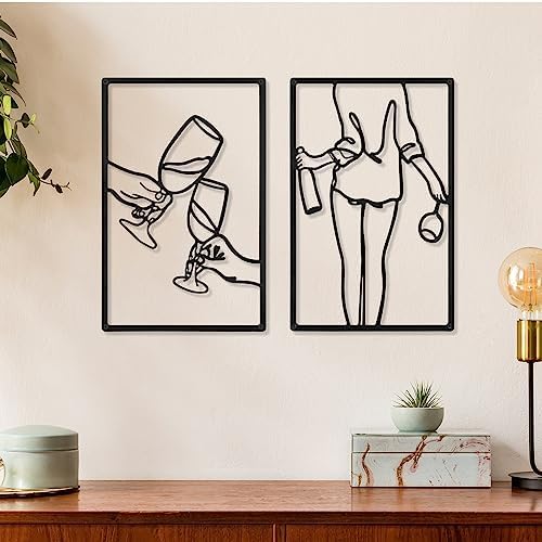 CHENGU 3 Pieces Metal Minimalist Abstract Woman Wall Art Line Drawing Wall Art Decor Single Line Female Home Hanging for Kitchen Bathroom Living Room