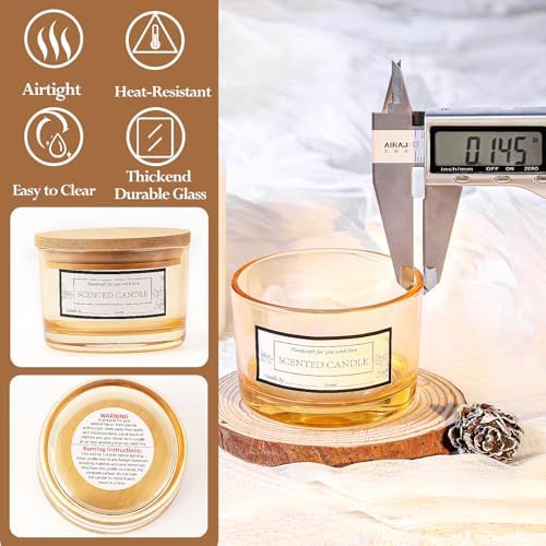 CONNOO 15 Pack 4oz Gold Amber Glass Candle Jars with Airtight Bamboo Lids