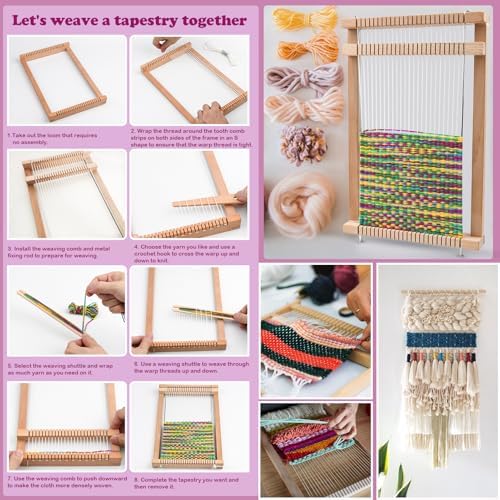 LYKTRIX Weaving Loom for Kids, Wooden Weaving Kit, Loom Kit for Kids Ages 8-12, Great Knitting Looms for Beginners and Girls Over 6 Years Old, Contains Enough Weaving Yarn 11.4" x 7.5"
