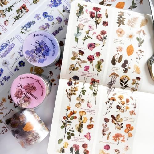 PET Tape Stickers for Journaling Supplies,Flowers Stickers for Scrapbooking
