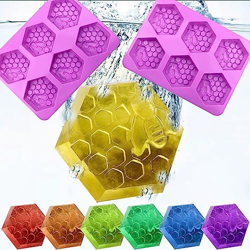 Honeycomb Silicone Molds, 2 Pack Honeycomb Soap Mold 12 Cavity | Hexagon Bee Honeycomb Molds for Homemade Soap Lotion Bar Wax Melt Beeswax Candle, Non-stick Baking Mold for Muffin Chocolate