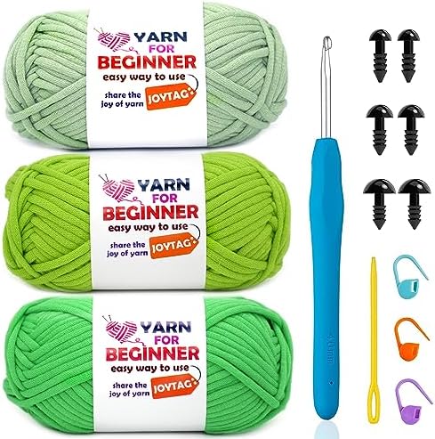 Avocado Christmas Green Cotton-Nylon Blend Crochet Yarn Kit(3x50g) - Beginner Friendly with Easy-to-See Stitches