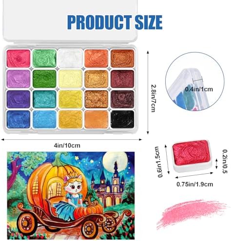 CraftyManor Mini Glitter Watercolor Paint Set, 20 Colors Shimmer Metallic Watercolour Painting Sets, Solid Pearl Water Color Paints for Adult, 1ml Trial Pack (Pumpkin Castle)