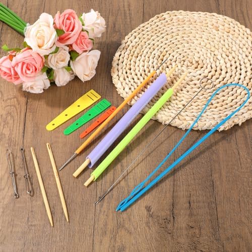 15pcs Quick Turn Fabric Set, Multifunctional Fabric Tool for Sewing Threading Crafting & DIY Projects, Tube Loop Turner Sewing Kit Accessories with Stainless Steel Rods & Elastic Needle Threaders