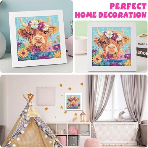 Highland Cow Diamond Art Painting Kits for Kids with Frame Ages 4-8-12