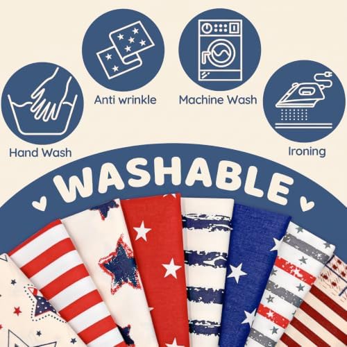 Aubliss 8pcs Fat Quarter Fabric Bundles (100% Cotton - 20'' x 20'') Quilting Cotton Craft Fabric Pre-Cut Squares Sheets for Patchwork Sewing Quilting Crafting (Patriotic)