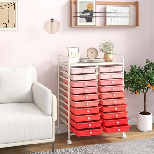 COSTWAY 20-Drawer Rolling Storage Cart, Utility Storage Organizer Cart