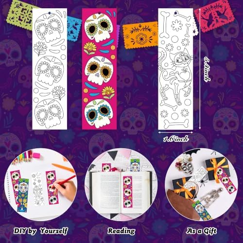 Day of the Dead Color Your Own Bookmarks, Coloring Blank Bookmarks for Kids