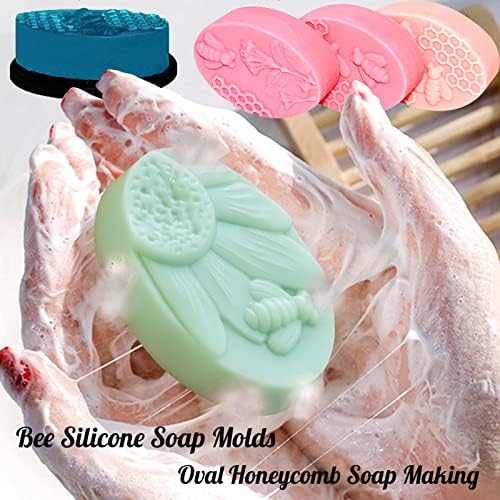 Bee Honeycomb Silicone Molds, 2 Pack Oval Soap Mold 12 Cavitiy | Honeybee Flower Soap Molds for Soap Making Homemade Bath Bomb Lotion Bar Beeswax, Non-Stick, Great for DIY & Gifts