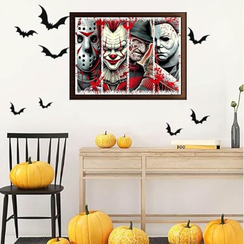 MBNTJHT Halloween Diamond Painting Kits for Adults Beginners,5D Full Round Drill Horror Movie Diamond Art Kits for Adults,DIY Gem Art Painting and Crafts for Holiday Gifts 12x16 Inch.