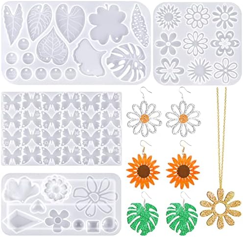 Patelai 4 Pcs Resin Earring Molds for Jewelry Making Kit,Flower Leaf