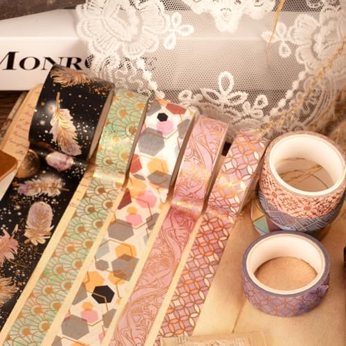 Washi Tape 17 Rolls Geometry and Blue Washi Tape Set, Decorative Tape for Bullet Journal, DIY Craft, Scrapbook Supplies