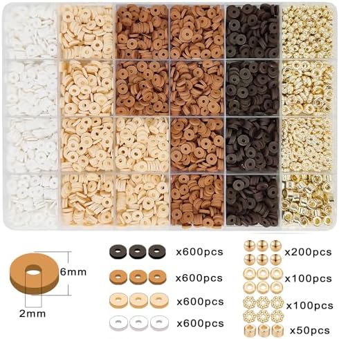 MIIIM Neutral Clay Beads Kit for Bracelets Making, Heishi Beads for Friendship Bracelet, Clay Charms and Gold Spacers for Jewelry Making, Crafts, Concert, Raves, Gifts (Golden Brown Cream)