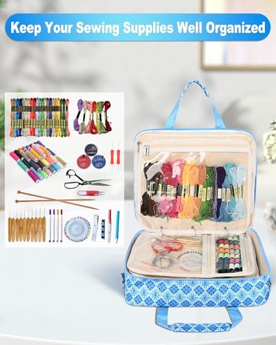 Sewing Supplies Organizer Bag with Removable Binder, Blue Floral