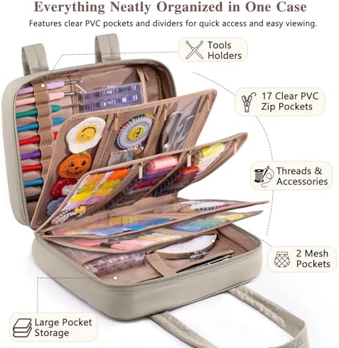 AMOIGEE Sewing Bag Organizer with 17 Clear Pockets and Tool Holders