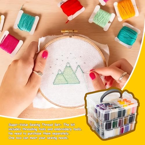 187Pcs Embroidery Floss Polyester Cross-Stitch Thread Kit with Tailoring Tools 150 Colors Friendship Bracelets Floss for Embroideries Sewing Handicraft DIY Project