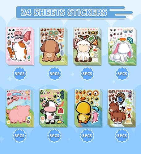 HSHFAMIIY 24 PCS Animal Face Stickers – DIY Decorative Animal Character Stickers for Crafts, Scrapbooking, Party Decorations, Gift Wrapping & Holiday Projects