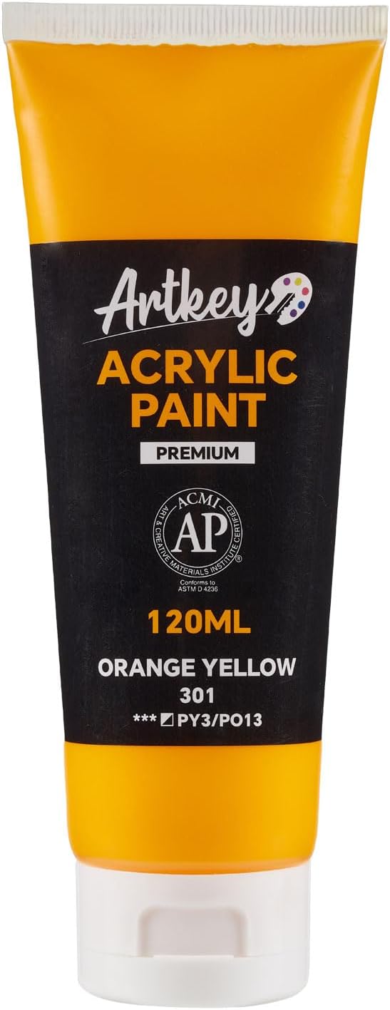 Artkey Acrylic Paint - Orange Yellow (120 ml/4.06 oz) Tubes, Rich & Vibrant Pigments, Professional Artists Acrylic Paints - Art Supplies for Canvas Wood Rock Clay Fabric Ceramics Art Crafts Painting