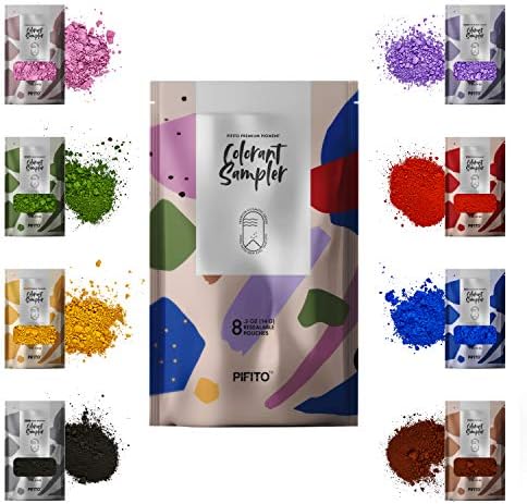 Pifito Oxide Pigment Colorants Sampler - 8 Beautiful Colors for Soap Making Supplies (.25 oz ea) - Red, Blue, Yellow, Pink, Green, Brown, Black, Violet - Bath Bombs Coloring Powder