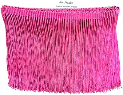 5 Yards of 4" Long Chainette Fringe Thread Yarn Tassel Trim Braid Fringe for Crafts Sewing and Decor-Dark Pink
