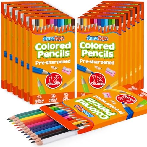 AuroTops 12 Pack Colored Pencils for Kids,144 Count Colored Pencils Bulk