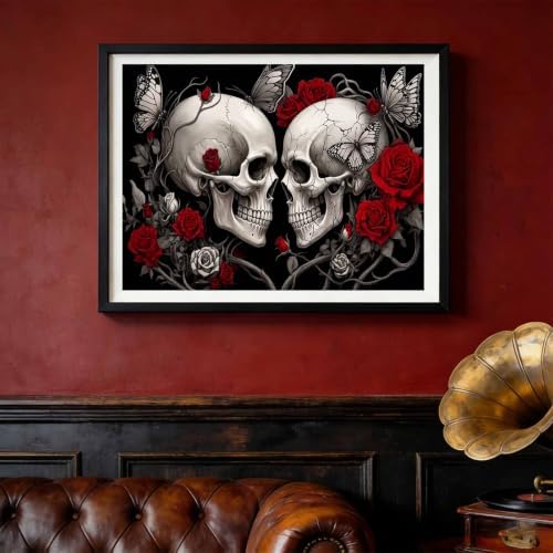 Skull Couple Diamond Art Kits for Adults, Gothic Love Diamond Painting