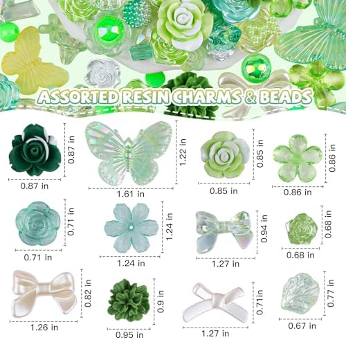 350 Pieces 3D Resin ABS Colorful Rose Flower Bows Butterfly Charms with Flatback Half Round Pearl Beads for Bracelet Earring Necklace Craft DIY Making Supplies