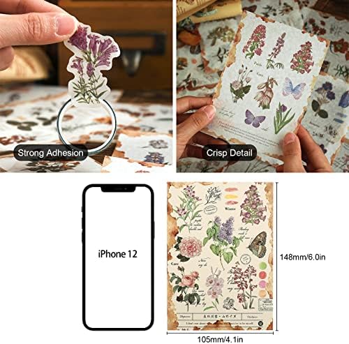 Dizdkizd Flower Sticker Book for Journaling, 20 Sheets (150 Pieces) Translucent Washi Stickers for Scrapbooking, Junk Journals, Planners