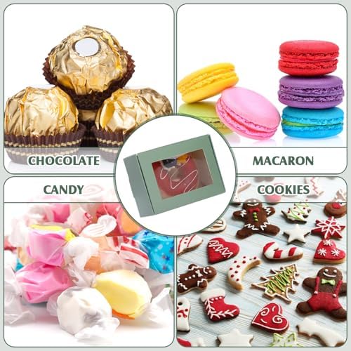Zonon 60 Pcs Soap Boxes for Homemade Packaging, Mini Kraft Boxes with Window for Bakery Candy Soap Making Gift Packaging, 3.7x2.6x1.4 Inch (Sage Green)