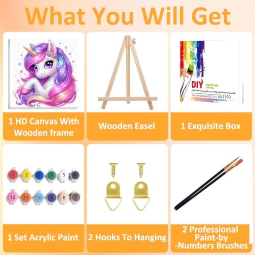 Mandun Unicorn Paint by Numbers Kit for Kids, 8x8 inch