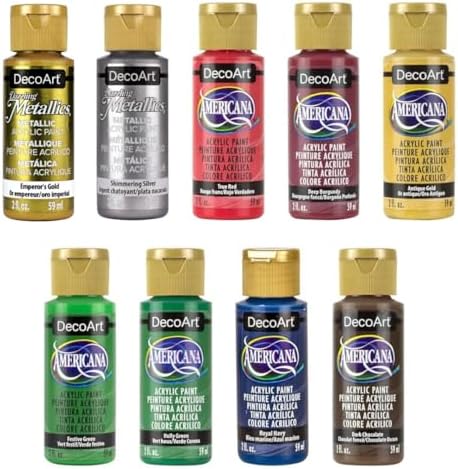 DecoArt Americana Acrylic Paint Set – Holiday Colors, 9 Bottles (2 fl oz) – Art and Craft Acrylic Paints for Canvas, Wood, and More