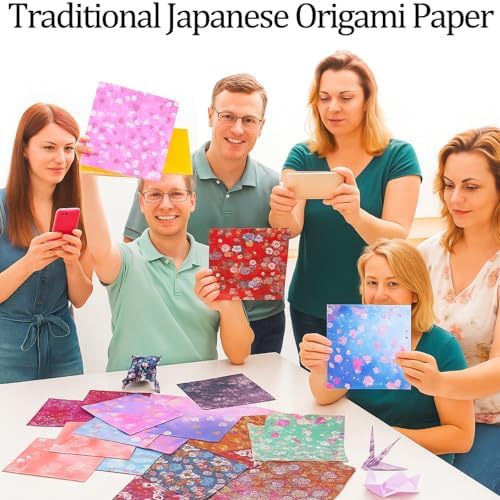 Lincia 480 Pieces Origami Paper Kit Japanese Washi 6 Inch Square Double Sided Sheet 32 Vivid Colors Sakura Cherry Flowers Colors for Hand Crafts Project Creativity Scrapbook Paper Beginner