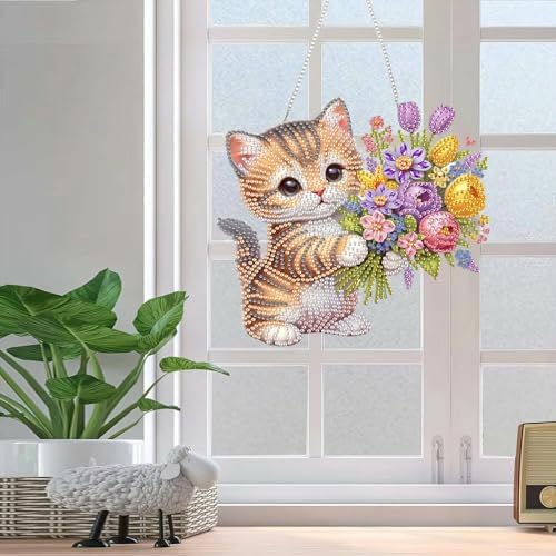 AIBOERL Diamond Art Kits for Adults, Cat Acrylic Hanging Suncatcher