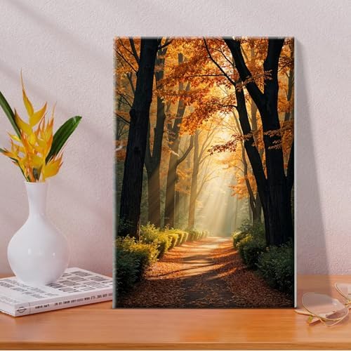 JOOZ Paint by Numbers Kit for Adults with Frame Forest Paint by Number with Easel Autumn Landscape Adult Paint by Number Kits Framed Canvas Tree Oil Painting Kits for Gift Home Wall Decor 8x12 Inch