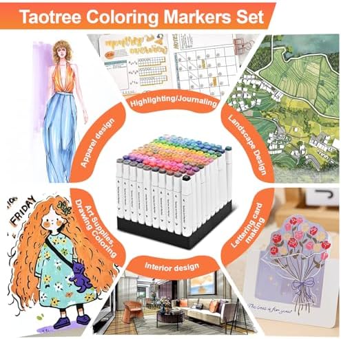 Taotree Alcohol Markers 80 Colors Case & Holders, Dual Tips Art Markers | Chisel & Fine Coloring Pens, Sketch Pens, Art Supplies for Adult Coloring Books Artist Coloring Painting, Drawing, Sketching