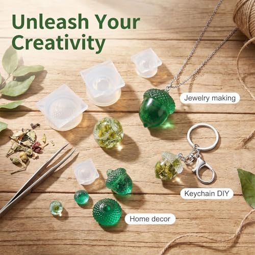 2PCS Acorn Silicone Resin Mold, Clear Acorn Shape Epoxy Casting Mold Textured Cap Design for DIY Jewelry, Keychain, Home Decor, Craft