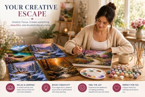 Paint by Numbers Kit for Adults, Set of 4 Framed Canvases, Countryside