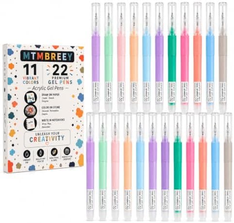 11 Color 22pcs Acrylic Paint Pens, 1.0mm Fine Tip Gel Markers for Black Paper, Rock Painting, Canvas, Wood, Ceramic, Card Making and Journaling